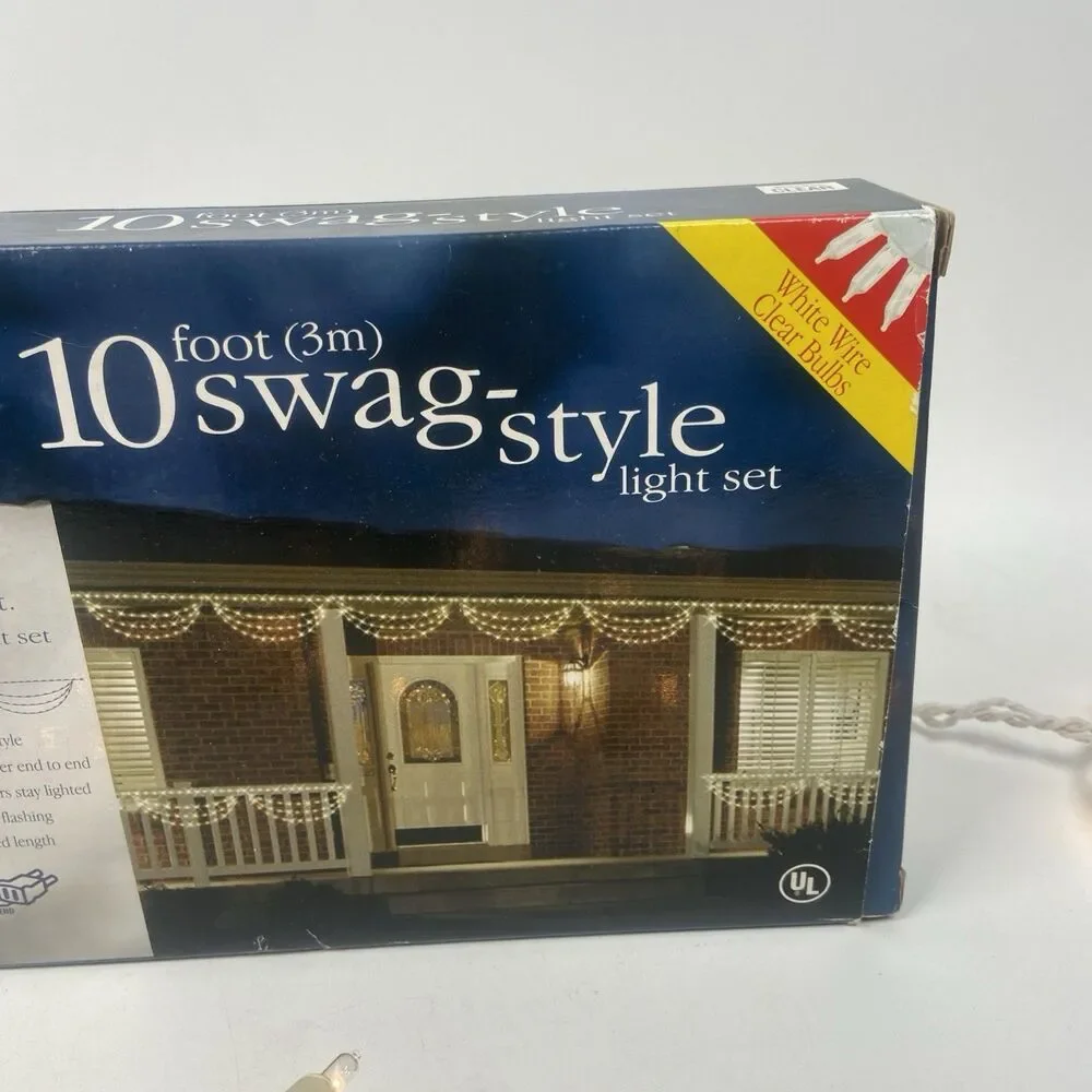 Swag-Style 10ft Indoor/Outdoor Light Sets White On White New in Box